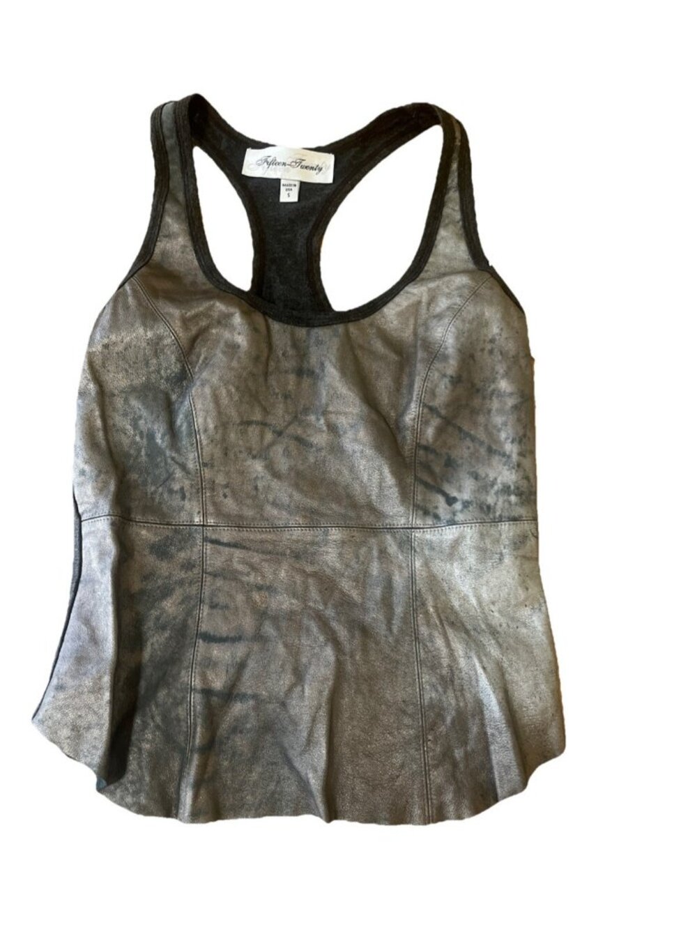 NEW FIFTEEN TWENTY Womens Size S Lamb Leather Tank Top Gray Racer Back